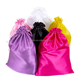 AliLeader Customized Logo Hair Packaging Bag Silk Drawstring Pouch Satin Wig Bags for Hair Extensions Wigs Storage