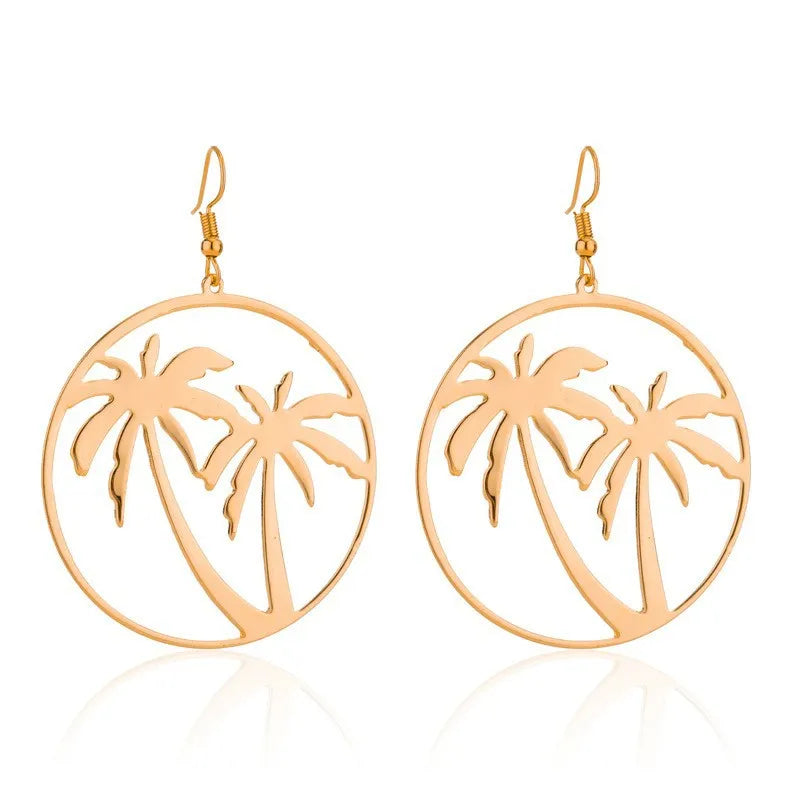 Hot Selling Hot Sell Hollow Coconut Tree Earrings Round Earrings Palm Tree Earrings for Women