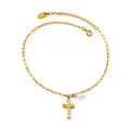 Waterproof Gold Plated 18K Anklet Jewelry Customized Wholesale Stainless Steel Cross Pearl Pendant Anklet for Women Jewelry 2024