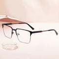 ROBO RTM1204 Unisex Classic Square Metal Full-Rim Optical Glasses Spring Legs Non-Prescription Eyewear Solid Pattern All Face