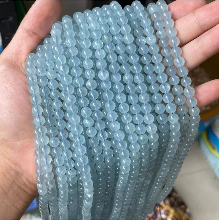 Wholesale 4/6/8/10/12mm Blue Aquamarine Natural Real Precious Stone Beads for Jewelry Bracelet Making