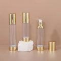 Skin Care Serum Empty Plastic Gold Transparent Lotion Pump 15ml 30ml 40ml 50ml Cosmetic Gold Silver Serum Cream Airless Bottle