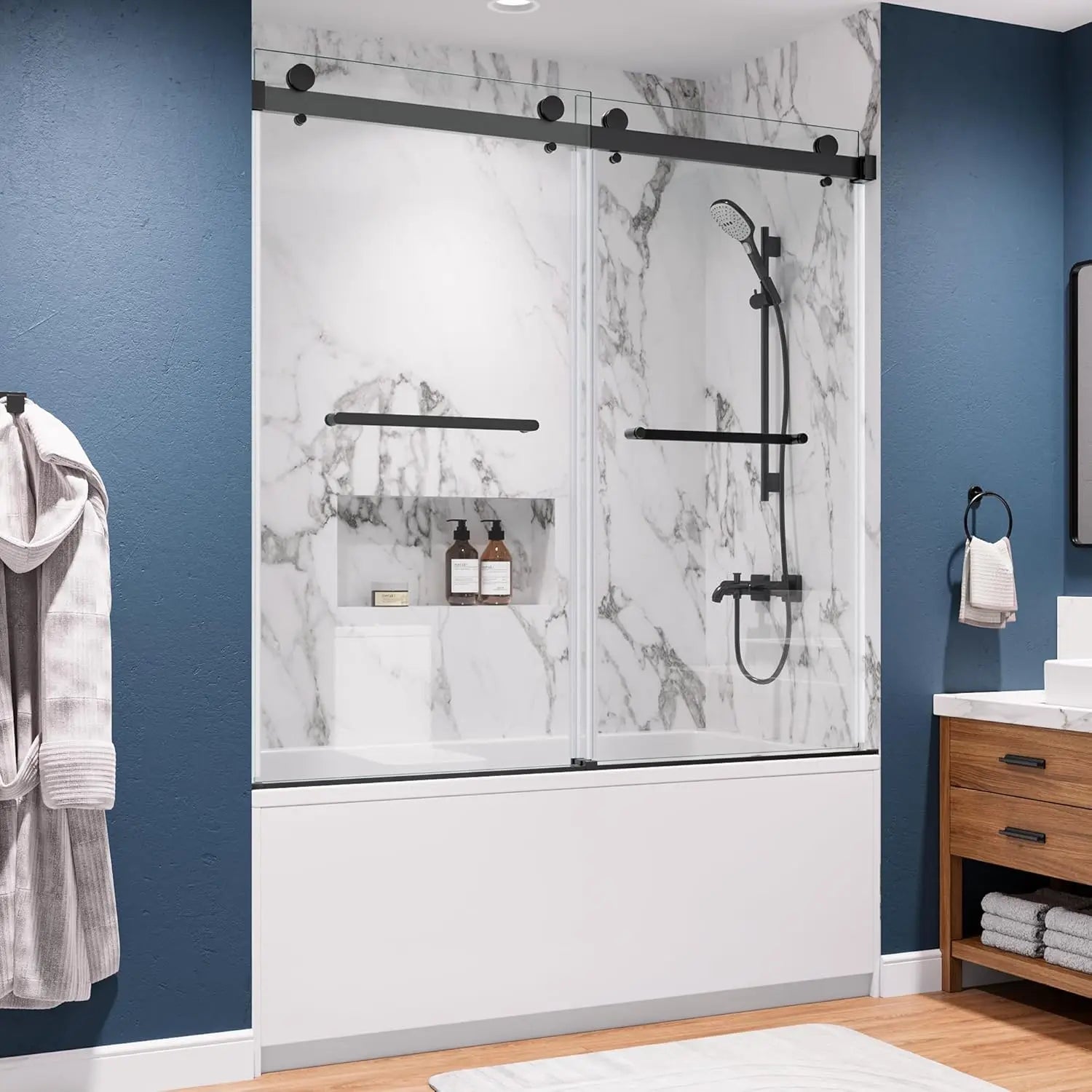 56-60 In. W X . H Frameless Bathtub Shower Door With 5/16 . Tempered Glass Double Sliding Tub Doors