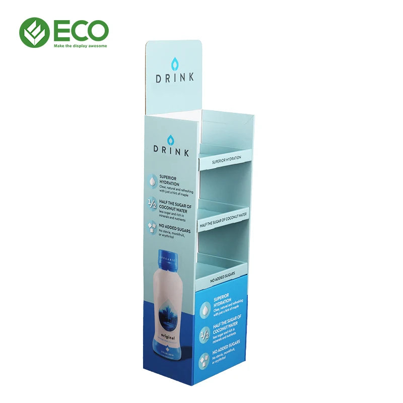 Custom Beverages Cardboard Floor Display Stand Corrugated Soft Drinks Display Rack
