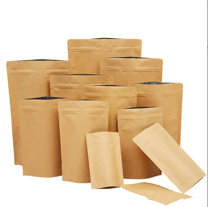 Wholesale Kraft Paper Small Bag Food Self-sealing Flat Kraft Paper Bag Aluminized Tea Nut Sealing Bag in Stock