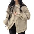 Wholesale 2026 Autumn Retro Polo Collar Large Pocket Zipper Loose Relaxed Long Sleeve Coat Women's Coat