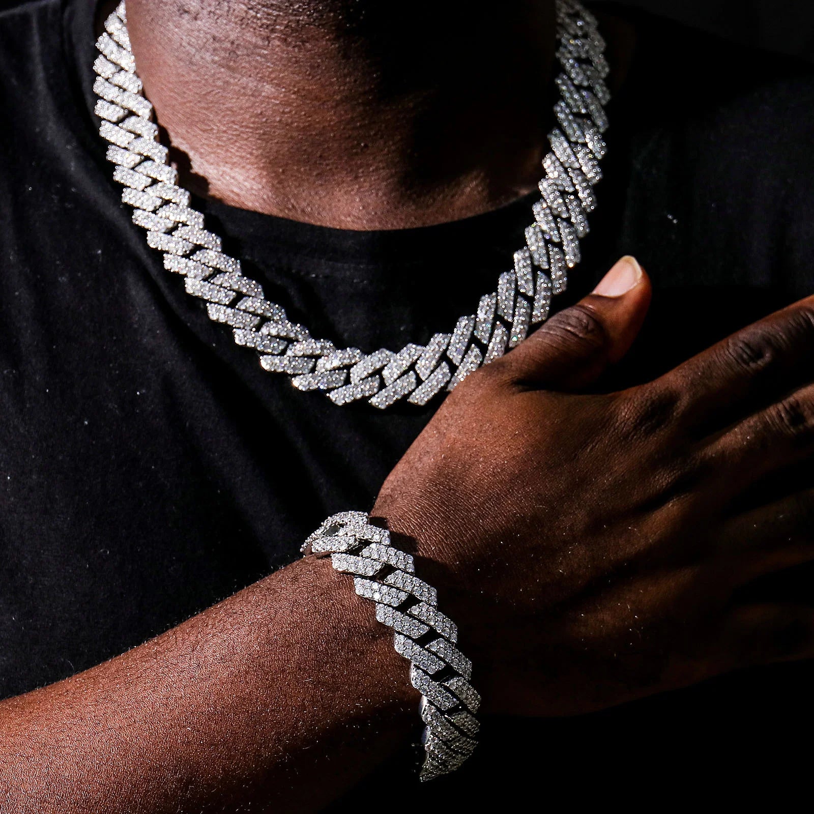 Luxury Jewelry Moissanite Chain Bracelet  6mm-20mm 925 Sterling Silver Moissanite Cuban Link Chain Iced Out Chains for Men