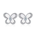 925 Sterling Silver Butterfly Shaped Pave Cz Crystal Female Stud Earrings Jewelry