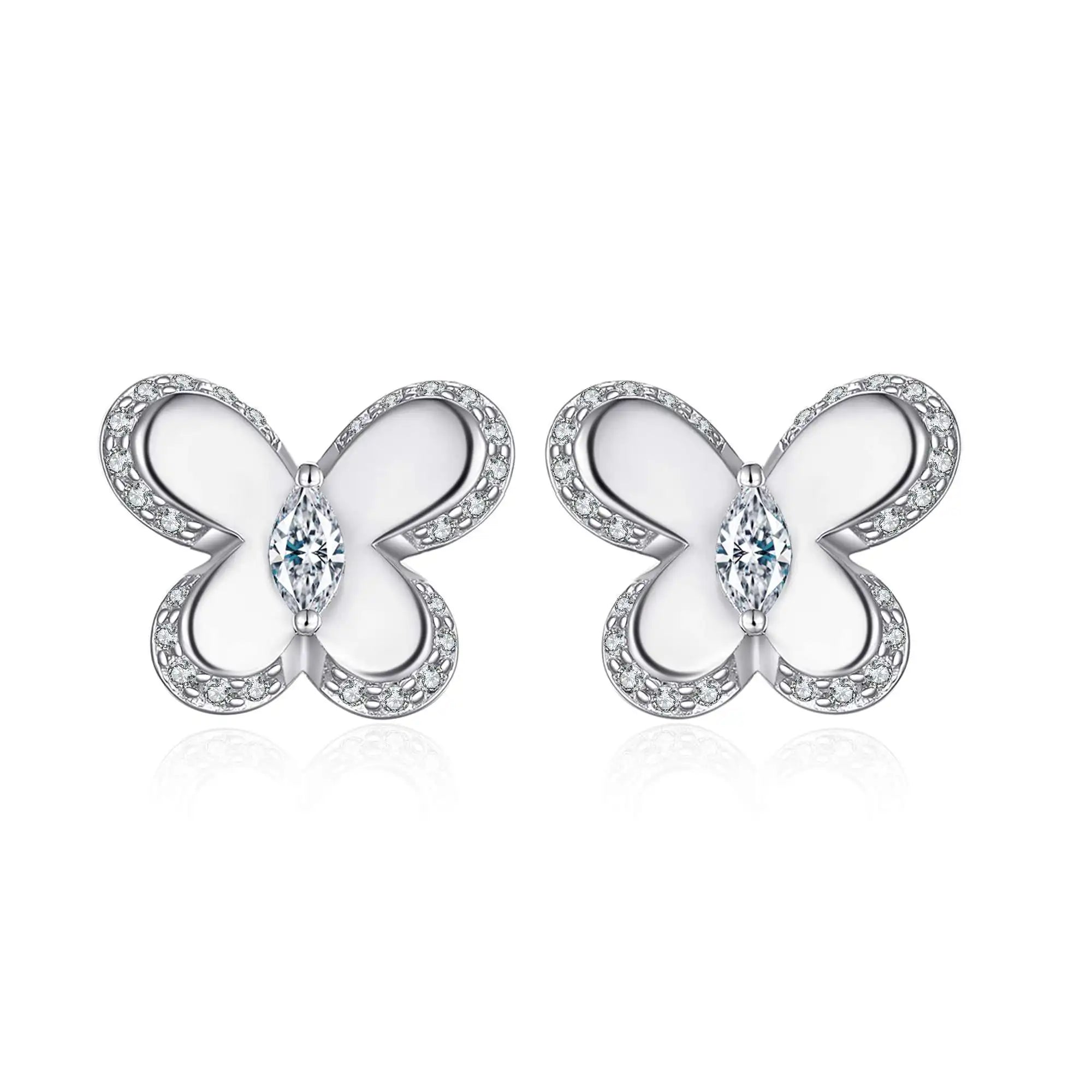 925 Sterling Silver Butterfly Shaped Pave Cz Crystal Female Stud Earrings Jewelry