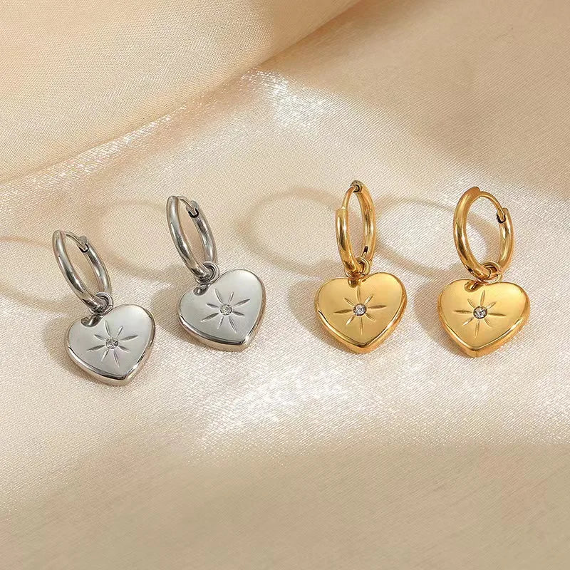 New Luxury Non Tarnish 316l Stainless Steel Heart Drop Earrings 18k Gold Plated Women Earrings Jewelry