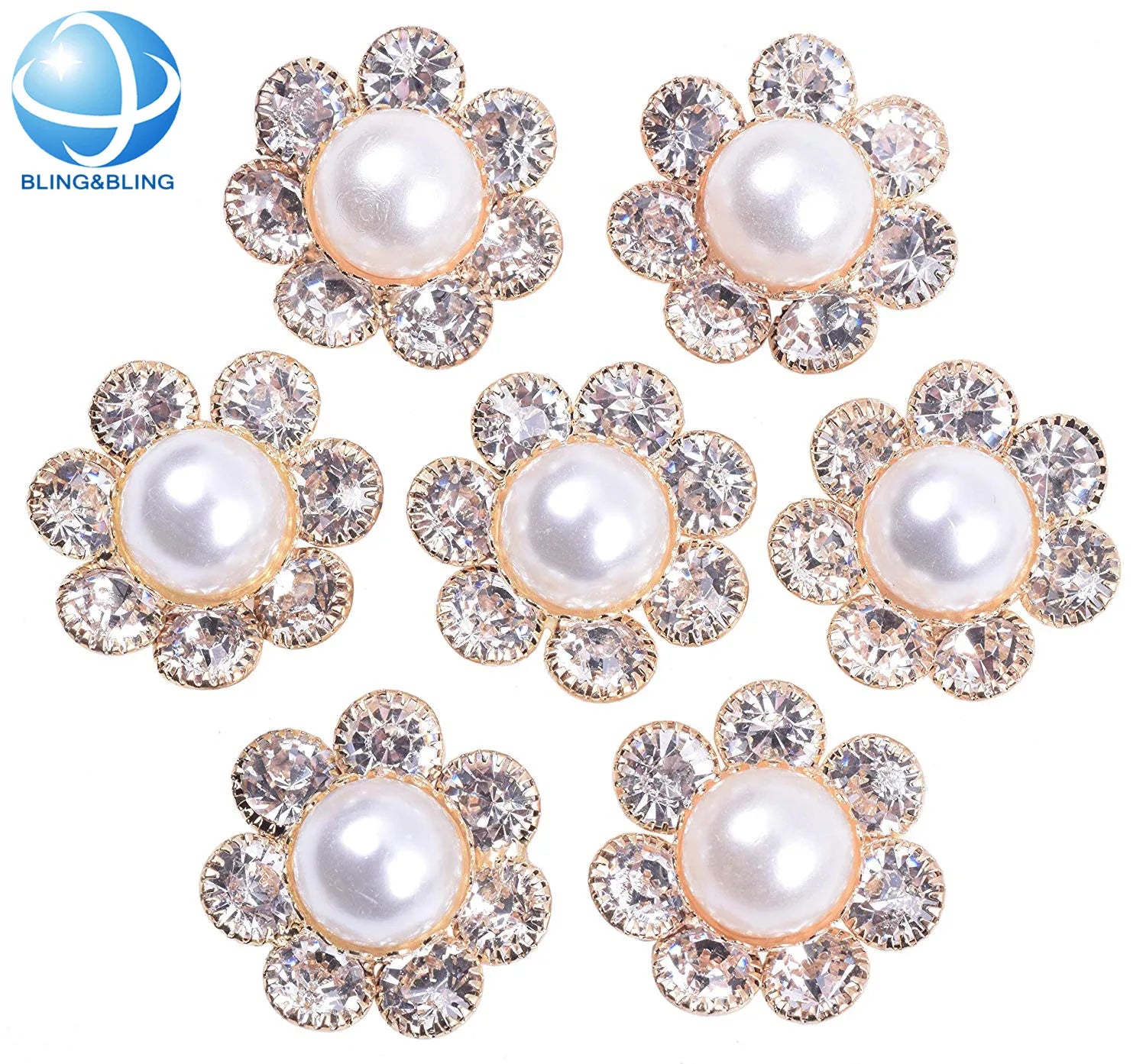 DIY Fashion Rhinestone Shirt Buttons Flatback Gold Sewing Flower Pearl Buttons Buckles for Sweater Decorations