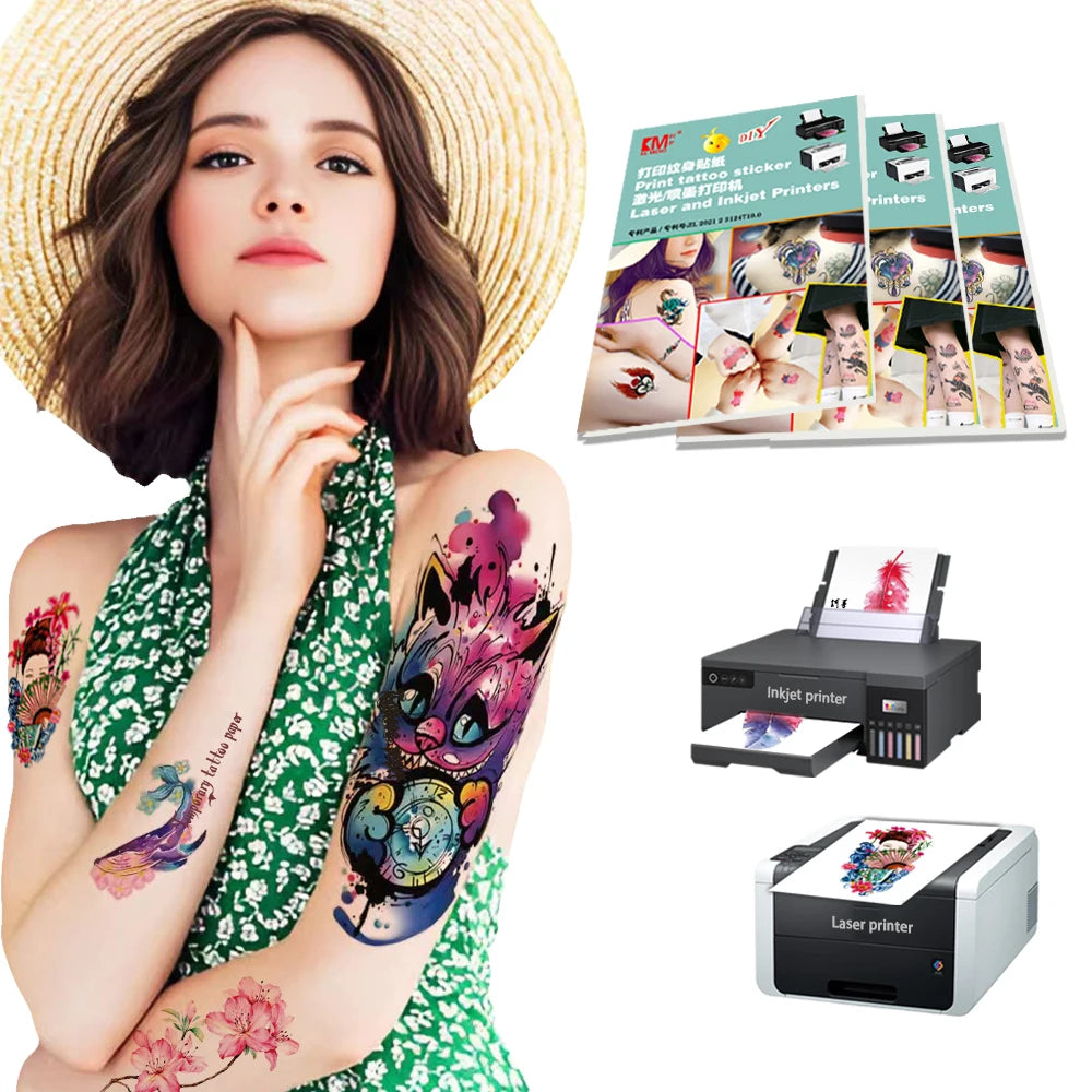 10 Sets Wholesale KeMeng Brand White Fashionable Temporary Tattoo Stickers A4 Size Laser/Inkjet Printer DIY Digital Waterproof