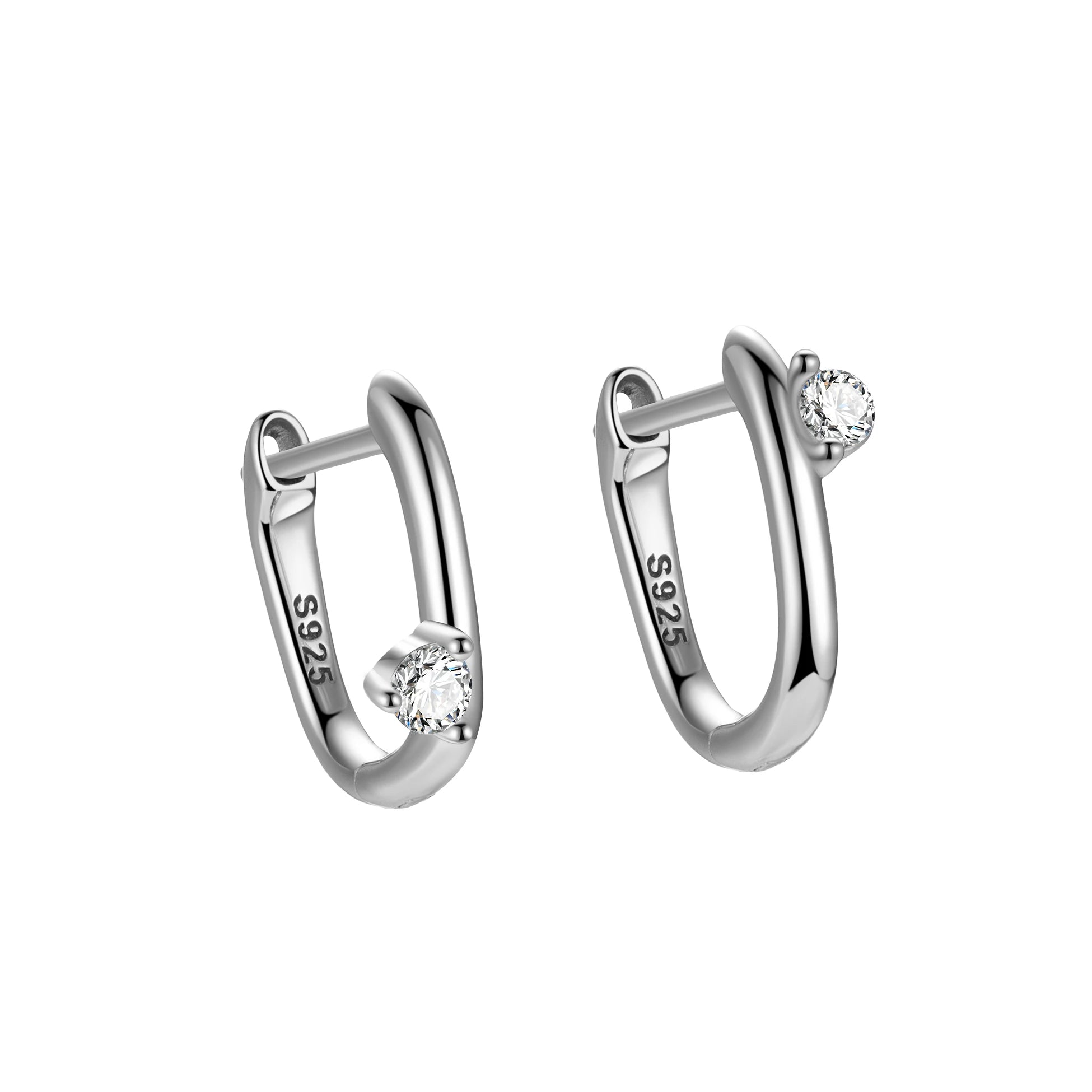 Fashion 925 Sterling Silver Geometric Cubic Zirconia Asymmetrical CZ Earrings Hoops for Women Fine Jewelry Wholesale