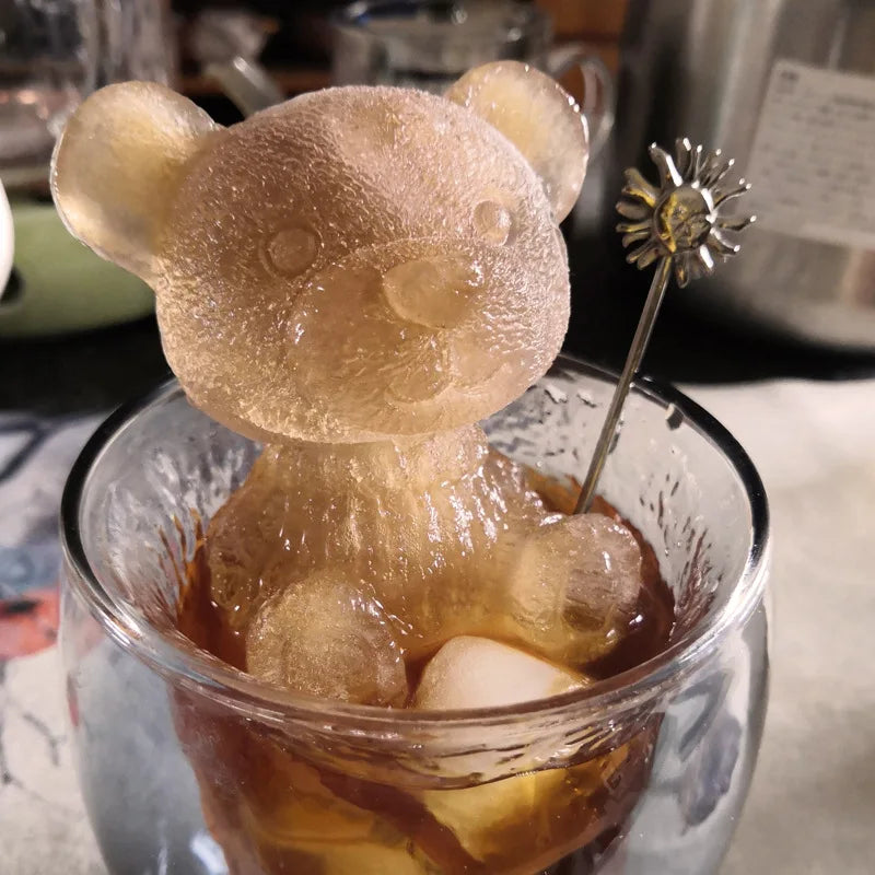 3D Teddy Bear Silicone Ice Cube Mold Soap Candle Mold Cake Baking Mold Handmade Cute Ice Cream for Beverage Coffee Milk Tea