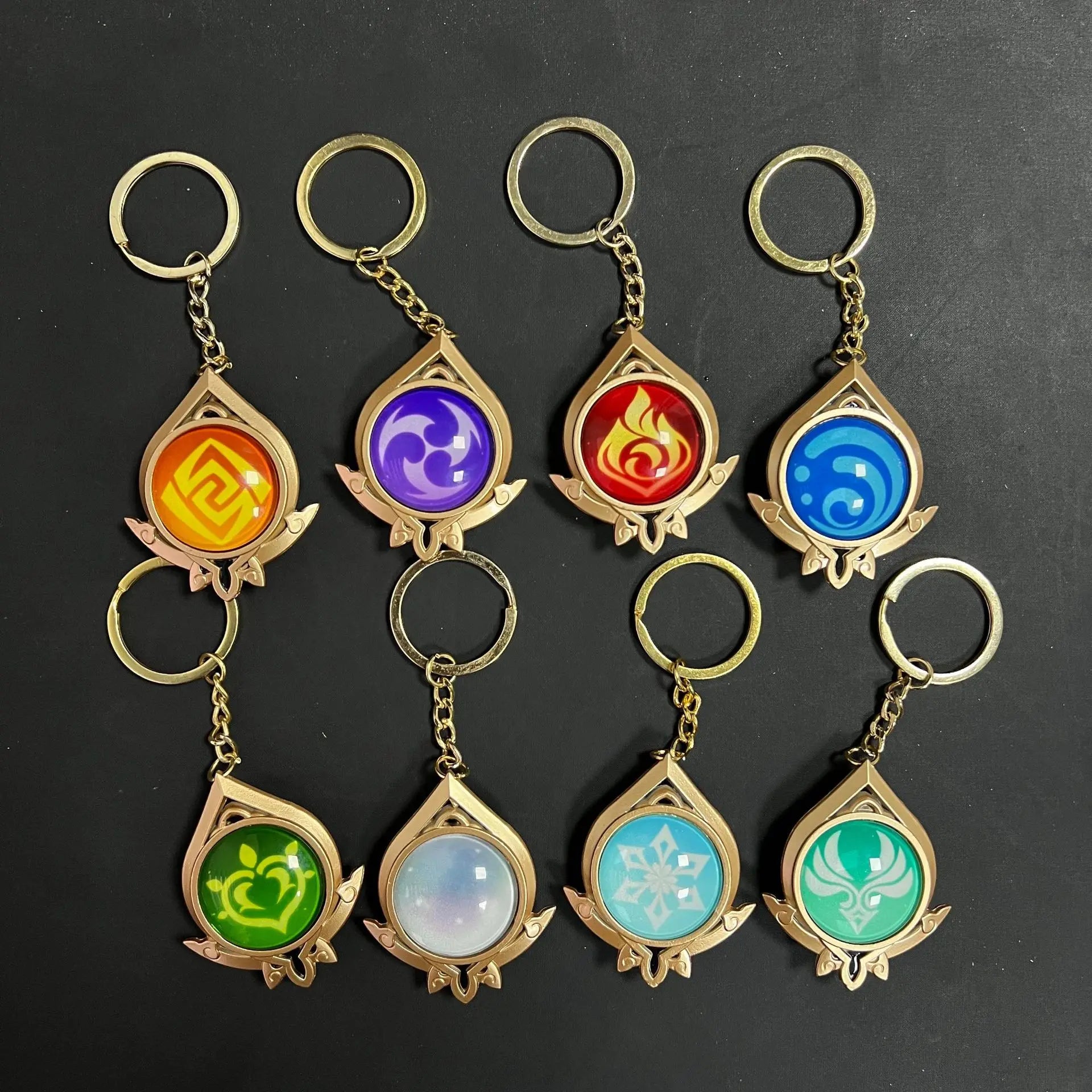 Popular Genshin Impact Vision God's Eye Zinc Alloy Glass Moon Luminous Metal Pendant Keychain