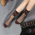Fashion Autumn and Winter Leopard Print Crystal Silk Socks Mid-calf Cotton Transparent Socks Women