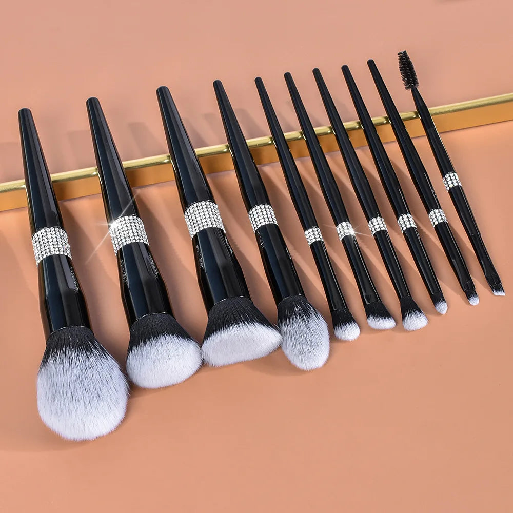 Private Label 10-Piece Sparkling Makeup Brush Set with Bling Rhinestone Handle