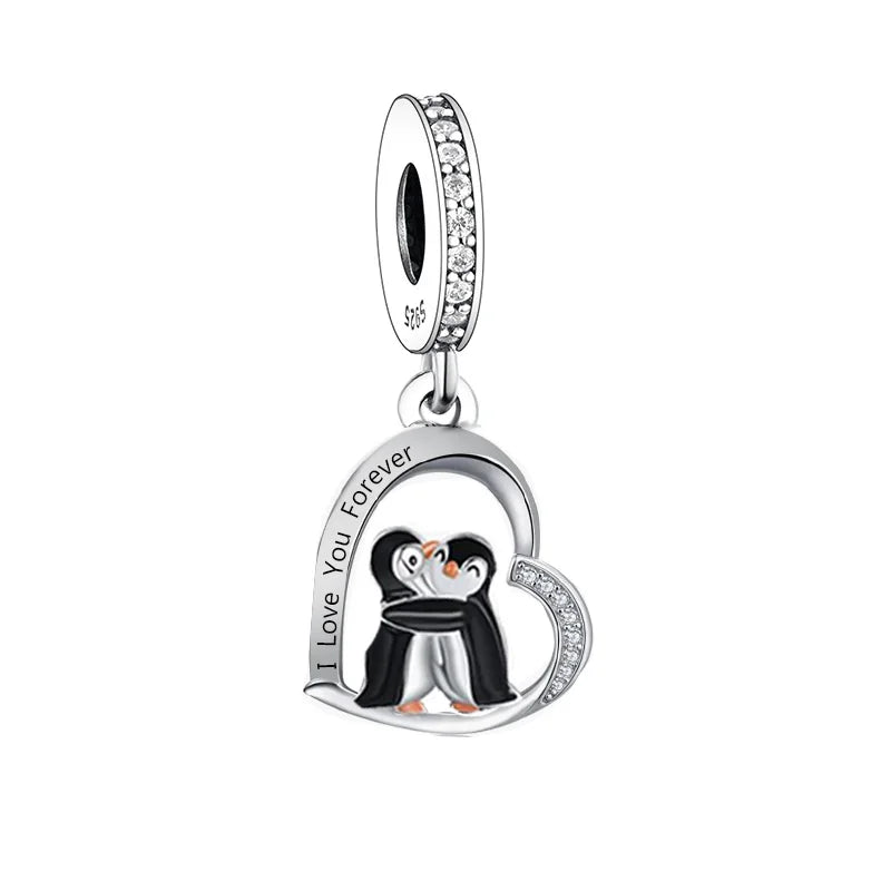 Fit Original Pan Charms Bracelet 925 Sterling Silver Penguin Mother and Baby I love You Forever Bead for Women Jewelry Making