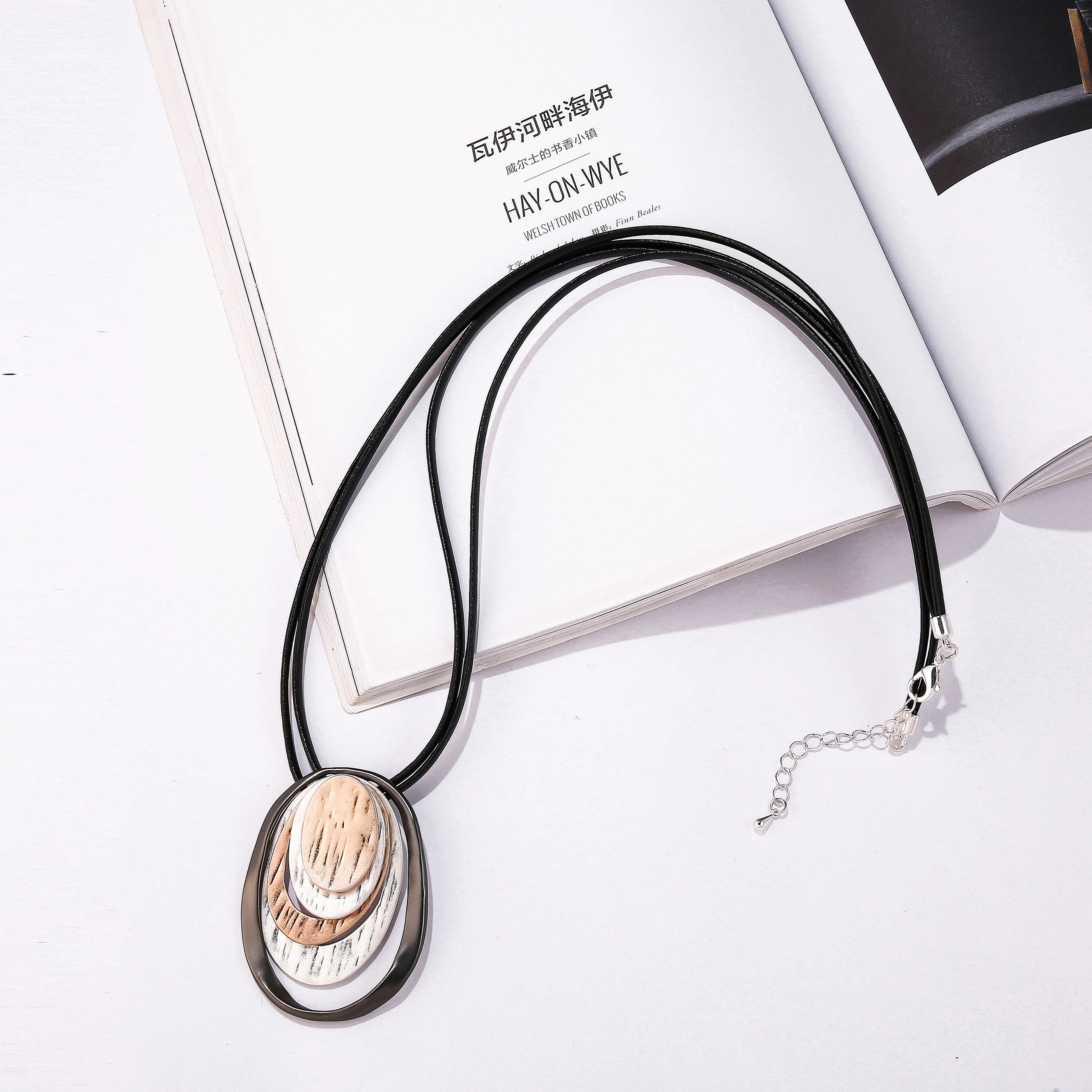TongLing European Vintage Textured Multi Circular Charm Jewelry Necklace Retro Statement Long Sweater Necklace