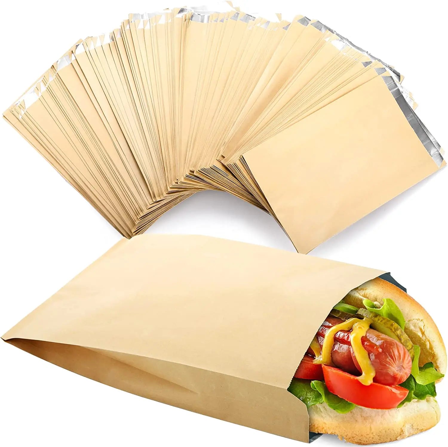 Disposable Paper Hot Dog Wrappers and Lunch Bags Insulated Paper Sandwich Bags for Food Storage