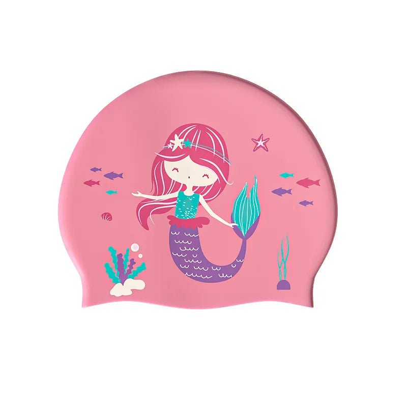 In Stock Custom Logo Girls Silicone Swimming Cap GD Printed Cartoon Styles for Kids