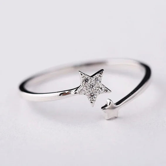 S925 Sterling Silver Open Ring Star Five Pointed Star Diamond Ring Korea Sterling Silver Jewelry Wholesale