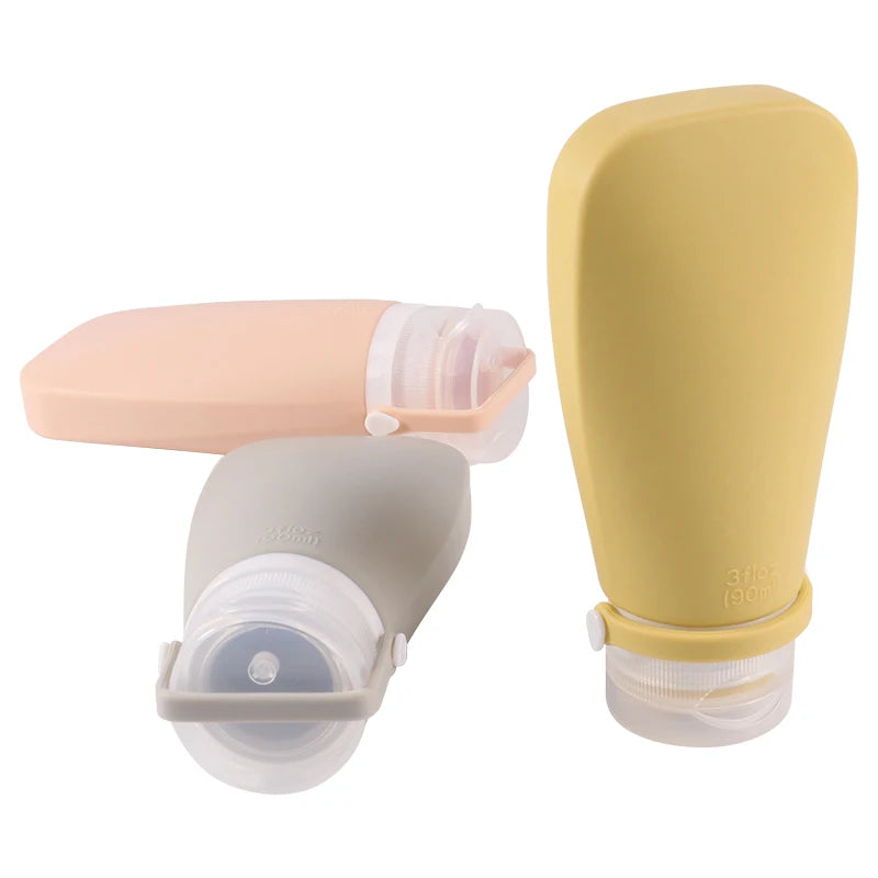 Reusable Refillable Leakproof Portable Empty Squeeze Silicone Travel Size Bottles Refill Lotion Containers 90ml for Toiletries