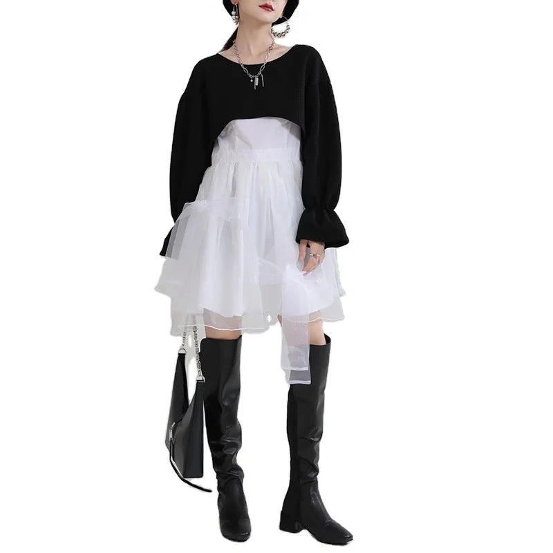 New Autumn Fashionable Women's Suit Sweater + Chiffon Dress Fashion Women's Woolen Style Top