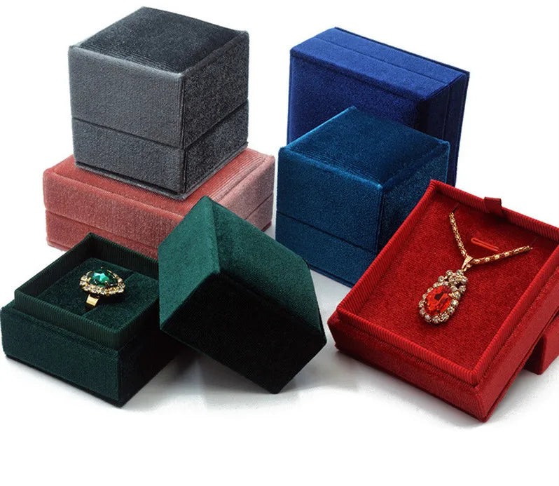 Fancy Custom logo square Shape Necklace Packing Box Velvet Ring Unique Jewelry Gift Box