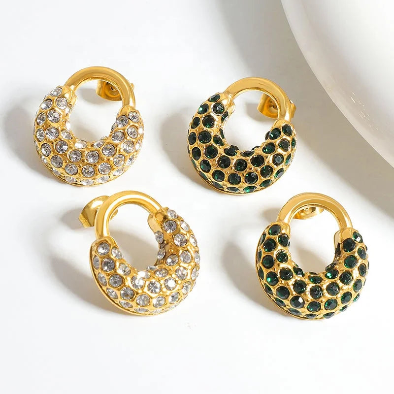 Bijoux Femme Customize Screw Diamond 18k Gold Plated Pave Shiny Geometric Cubic Emerald Shiny Micro Oval Stud Zircon Earrings