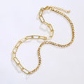 Fashion Chic Stainless Steel Half Figaro Half Paper Clip Chunky Chain Necklace 45+5cm Silver and Gold Men Women