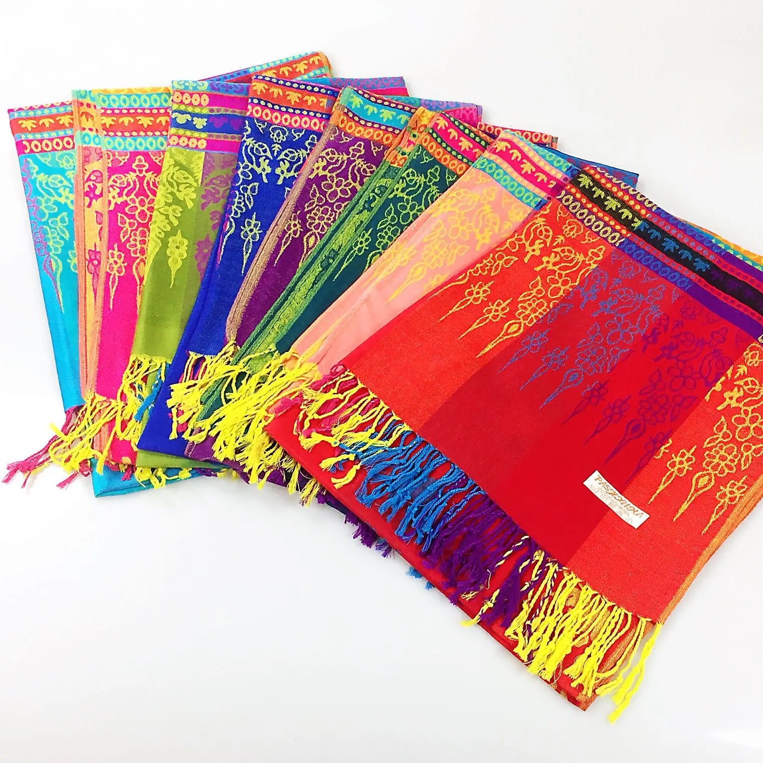 Woven Vibrant Rainbow Color Elephant Circle Pride Soft Fringe Pashmina Shawl Scarf Wrap