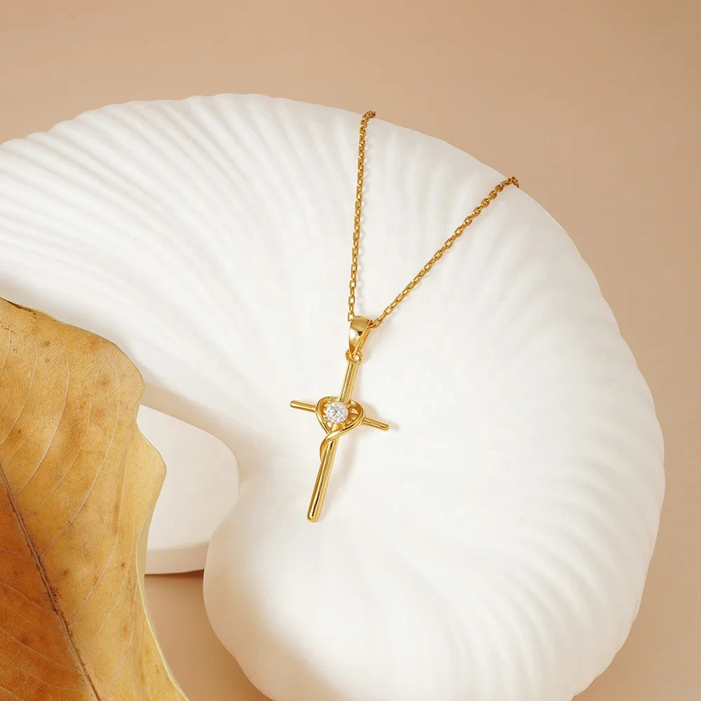925 Sterling Silver Moissanite Cross Necklace Infinite Symbol Fashionable Tend Simple Pendant Clavicle Chain Free Gold Pearl