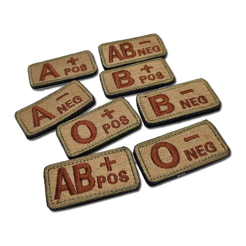 Mud Khaki Blood Type Patches A+O+AB+O+POS Embroidered Badge 5*2.5cm