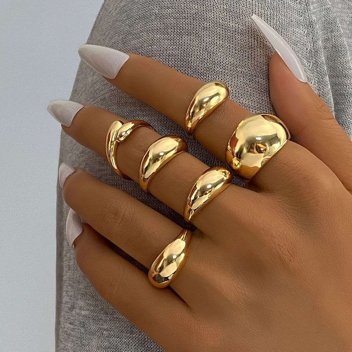 New Fashion Chunky Punk Gold Plated Geometric Open Finger Rings Set for Women Jewelry Party Gift Exaggerated Hip-Hop Accessories