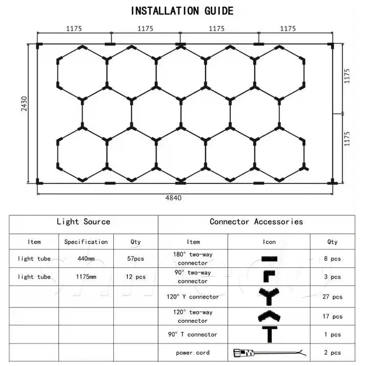 Hexagonal LED Workshop Light 6000K Daylight White Professional Auto Detailing Lighting for Car Repair Garage