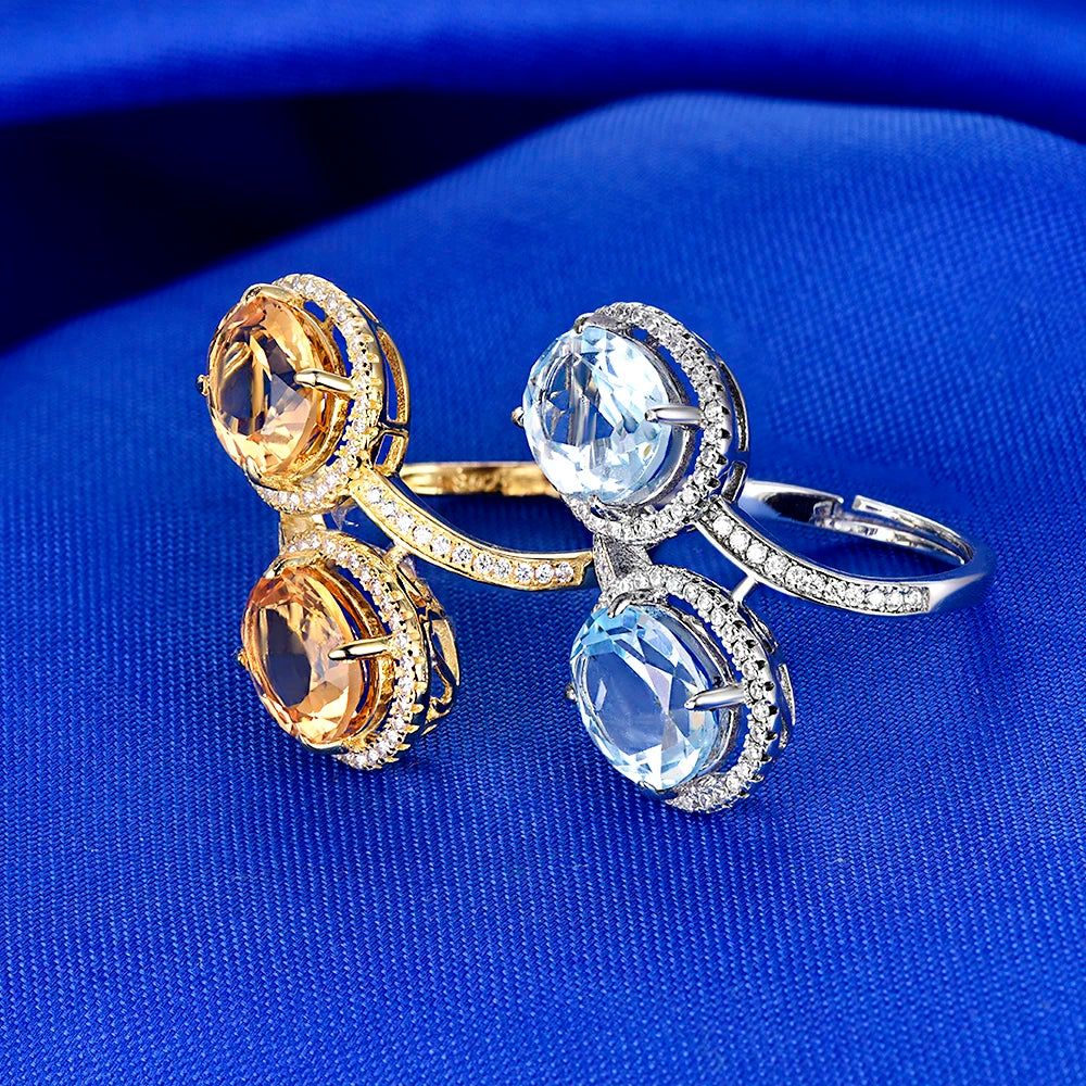 China Jewellery Manufacturer Custom Women's Sterling Silver 925 Prong Set Citrine Topaz Crystal Gemstone Engagement Wedding Ring