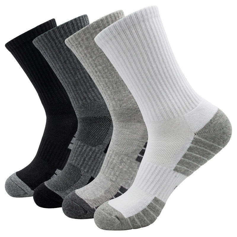 Men's Custom Logo Breathable Athletic Cotton Sports Socks Anti-Slip Grip Winter Football Soccer Basketball Crew Socks Logo Cuff