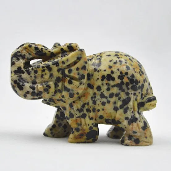 Huiying Wholesale 2.5 Inch Natural Small Crystal Dalmation Jasper Elephant Gemstone Carving