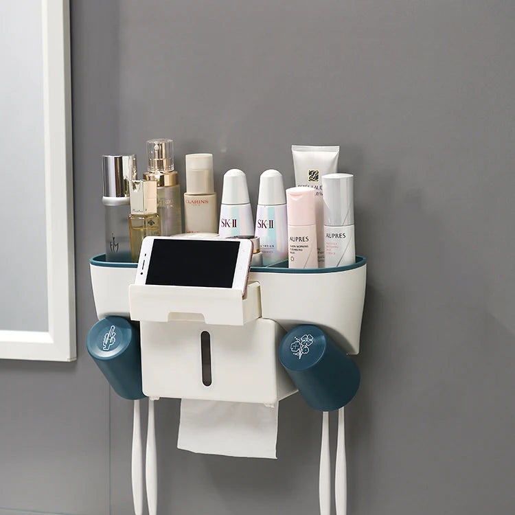 Wall-Mounted Plastic Toothbrush Holder with Toothpaste Dispenser Bathroom Accessories