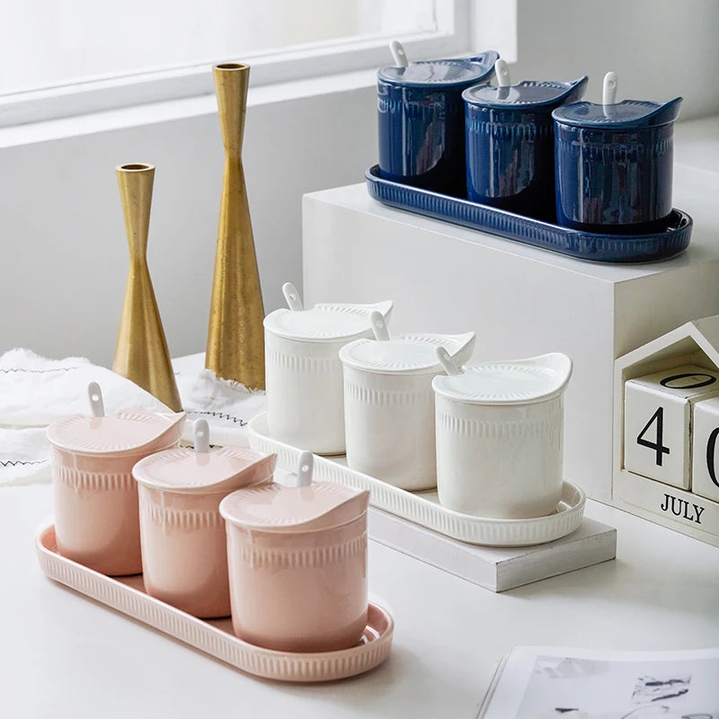 Nordic Minimalist Kitchen Sealed Ceramic Storage Jar Spices Tank Container With Lid Storage Bottle