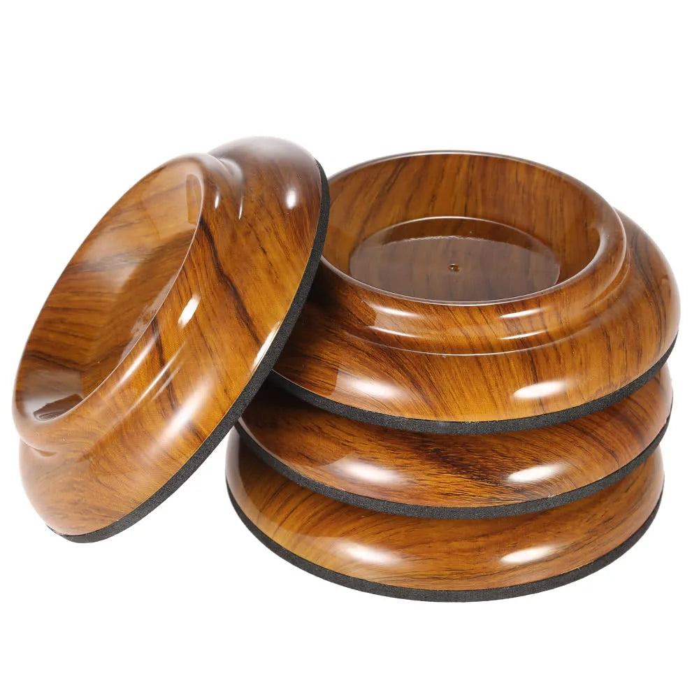 4pcs/set Double Round Acrylic Upright Piano Caster Cups W/ Rose Wood Pattern & EVA Anti-slip Mat