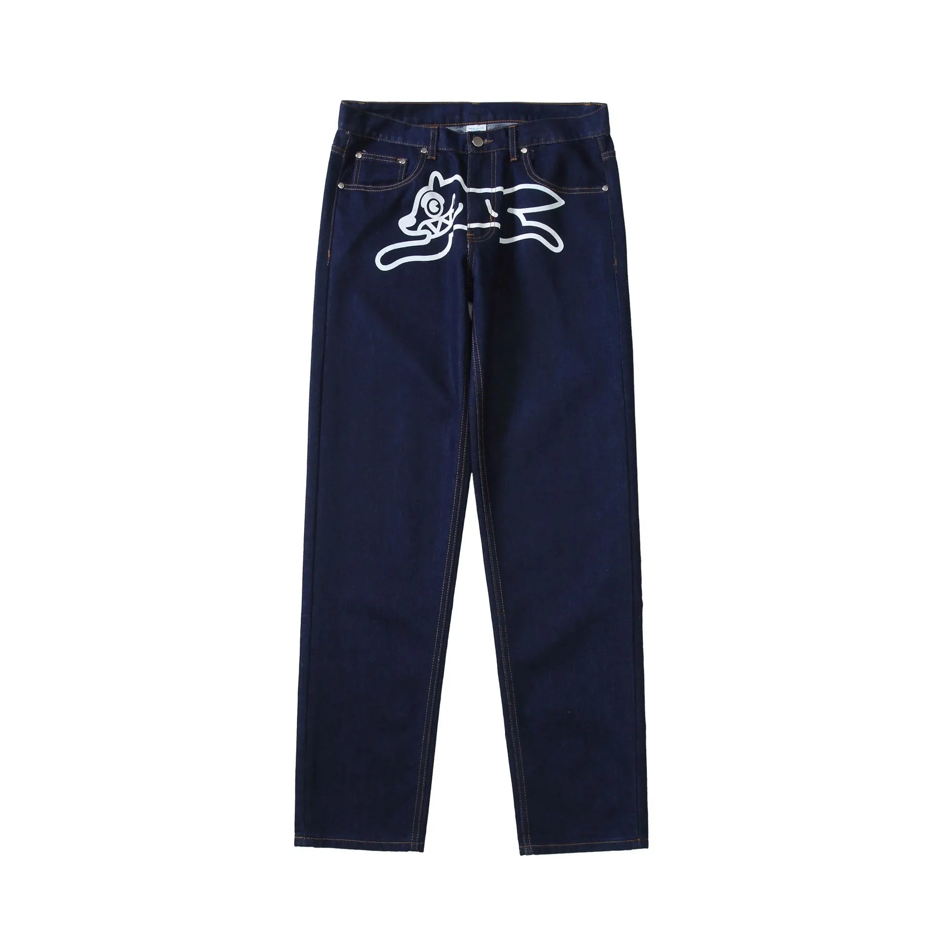 Flying Dog Fun Light Bulb Plus Size Men's Straight Custom Stonewashed Winter Designer Jeans