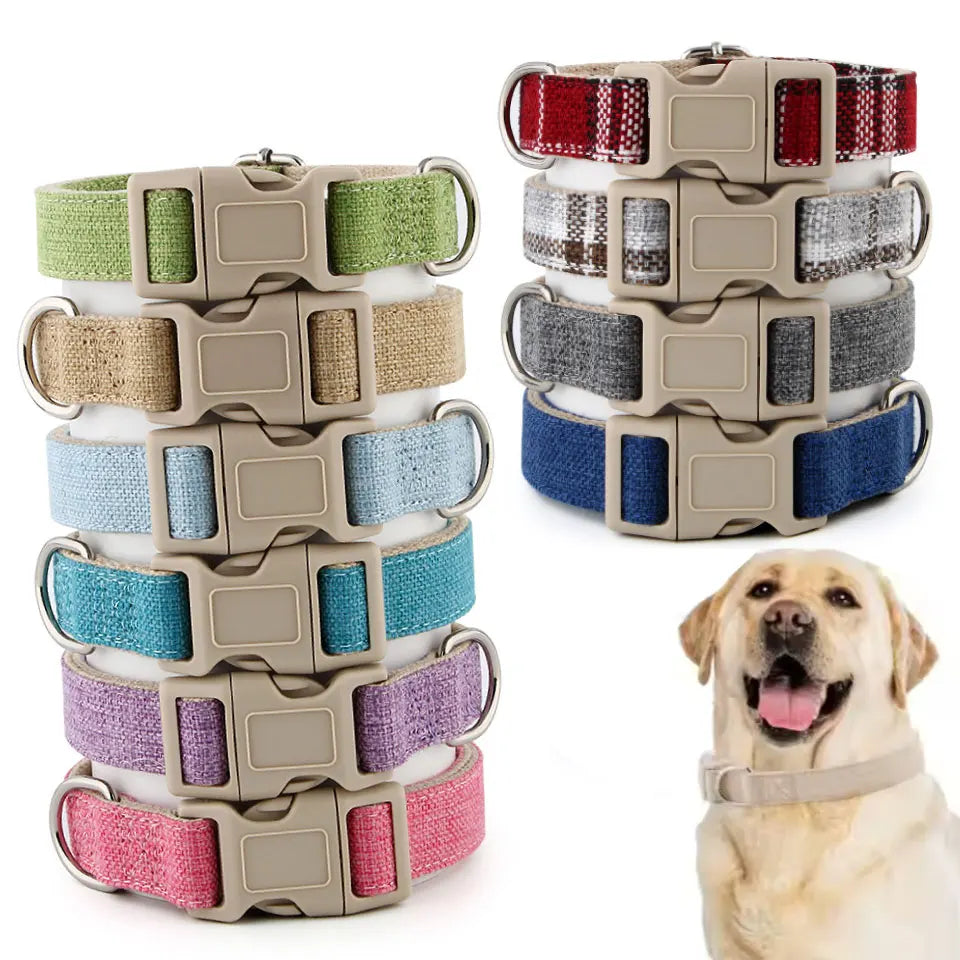 Customizable LOGO Cotton Linen Pet Collar Breathable Adjustable Metal Buckle Dog Collar Eco-friendly Linen Soft Dog Necklace