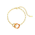 Stainless Steel 18k Gold Plated Waterproof Chain Jewelry Niche Interlocking Colored Natural Stone Bracelet YF6079