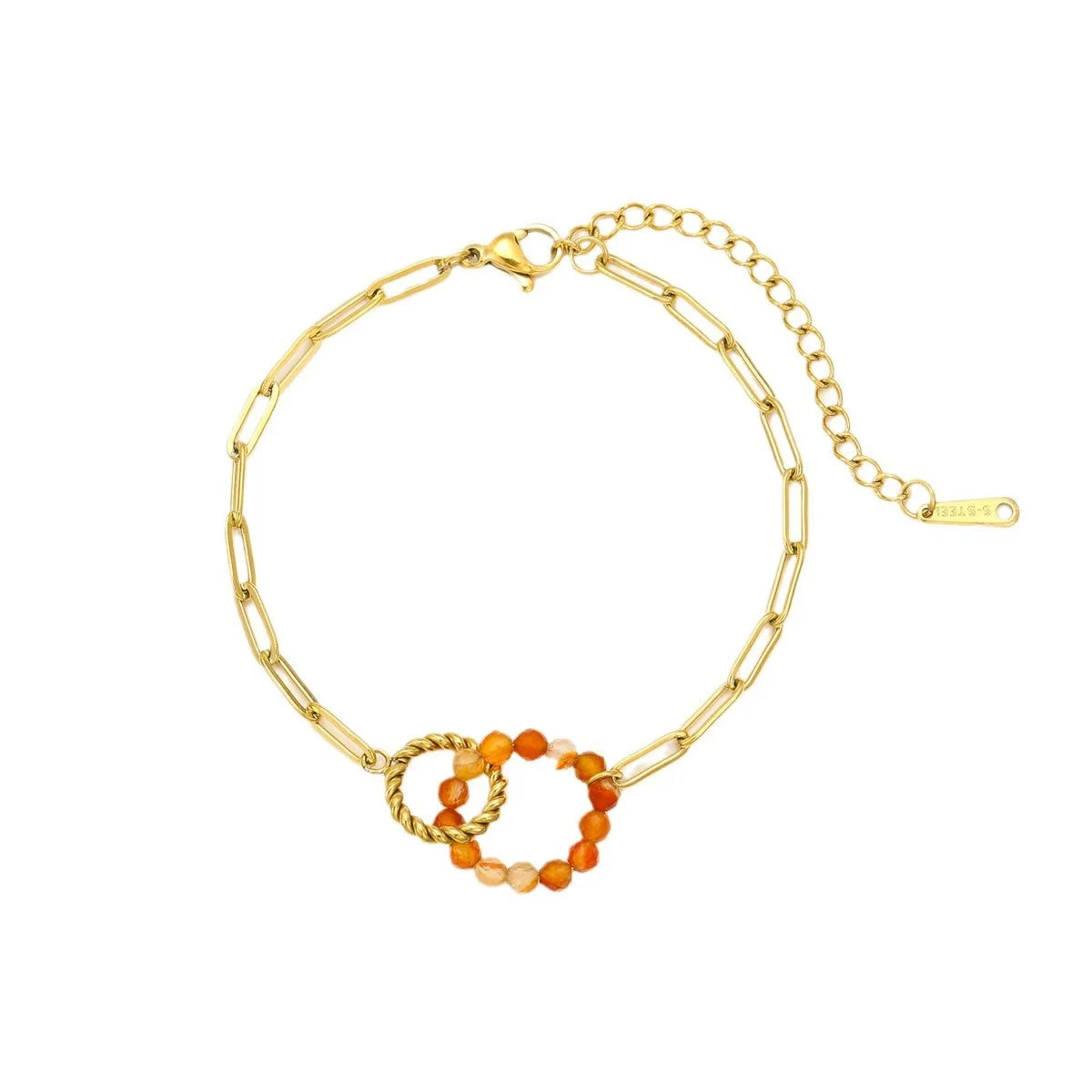 Stainless Steel 18k Gold Plated Waterproof Chain Jewelry Niche Interlocking Colored Natural Stone Bracelet YF6079