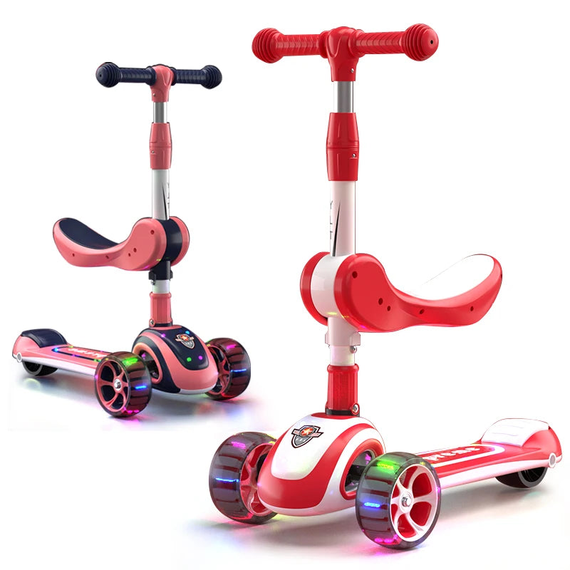 Extra-Wide Board Children's Scooter Adjustable Height Light up 3 Wheels Foldable Kick Scooters for Kids Toddlers 3-12 Years Old