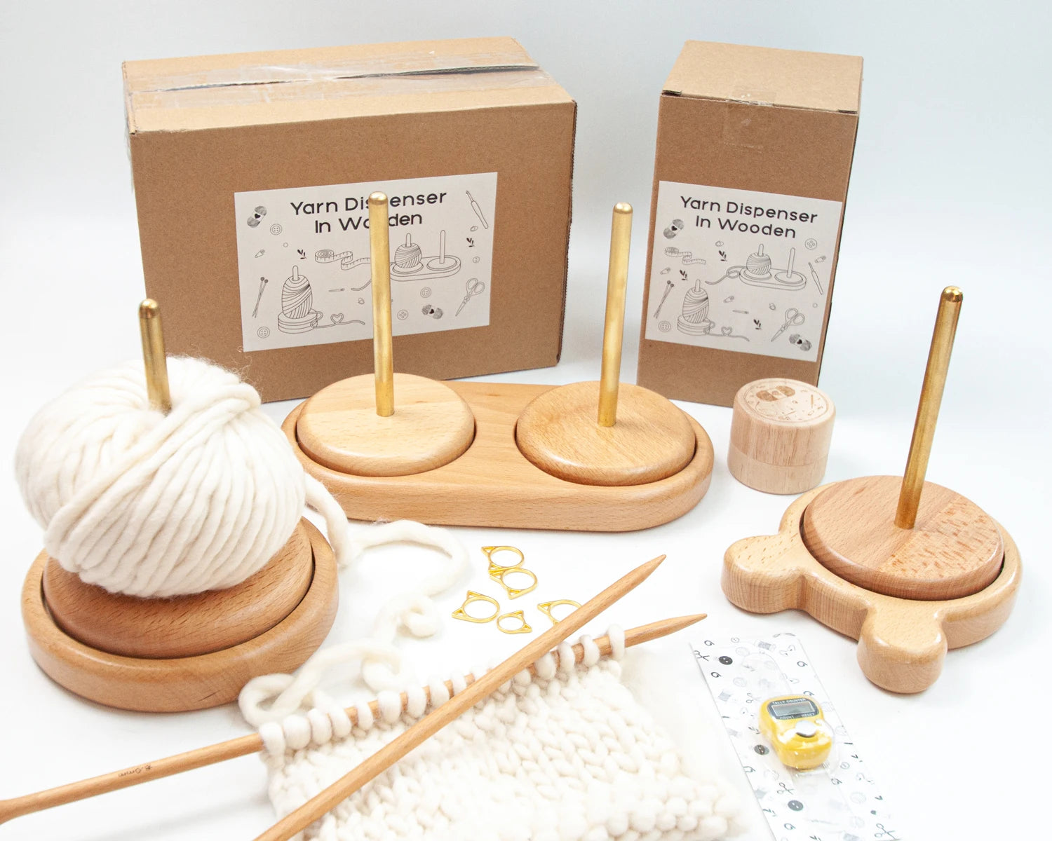 Wooden Yarn Holder Dispenser for Crocheting Yarn Ball Holder for Knitting DIY Needlework Tool Yarn Spindle Dispenser