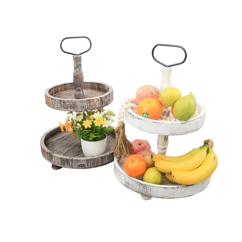 Wood Cupcake Stand Display Round Rectangular Dessert Cake Snack Tiered Tray Decor Decorative Tray