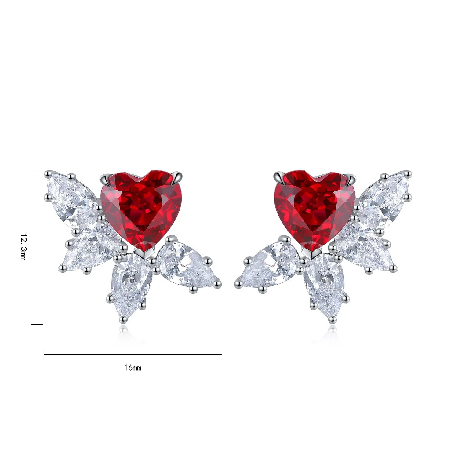 S925 Silver Heart Cut Lab Grown Ruby Stud Earring Trendy Jewelry for Engagement Anniversary Romantic Partners Weddings & Parties